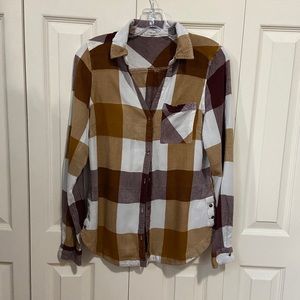 Maurices Brown and White Plaid Button Down Shirt